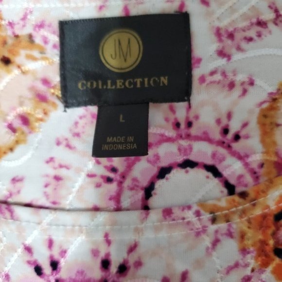 JM Collection Printed 3/4-Sleeve Jacquard Top Sz L - Picture 8 of 13